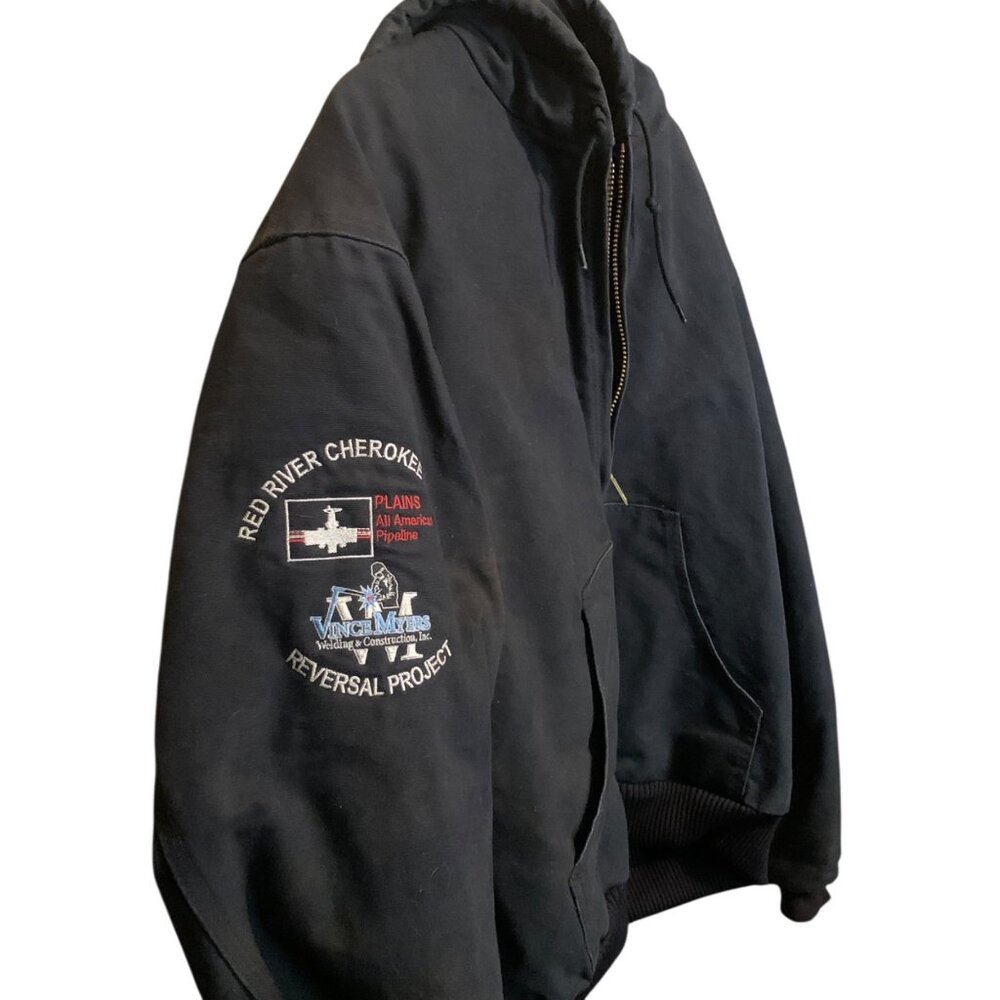 VTG 90s CARHARTT Jacket Duck Chore Quilted Black Pipeline Embroidery Size XL USA - Picture 5 of 16